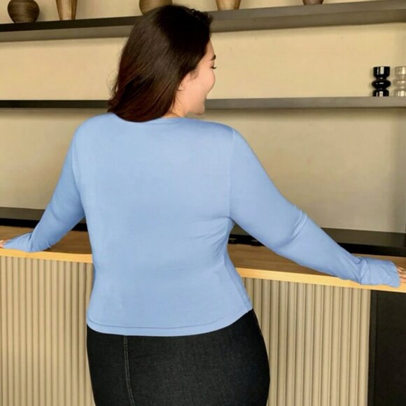 Sky Blue Solid Slim Fit Basic Crew Neck Thumb-Hole Shirt 1XL - NEW - Picture 2 of 10